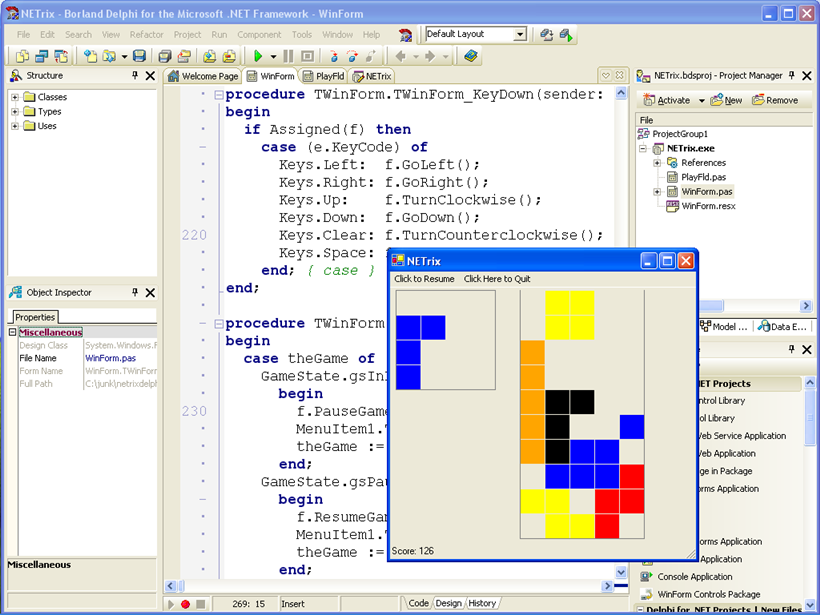 Capture d'écran de EDI Turbo Delphi pour .NET